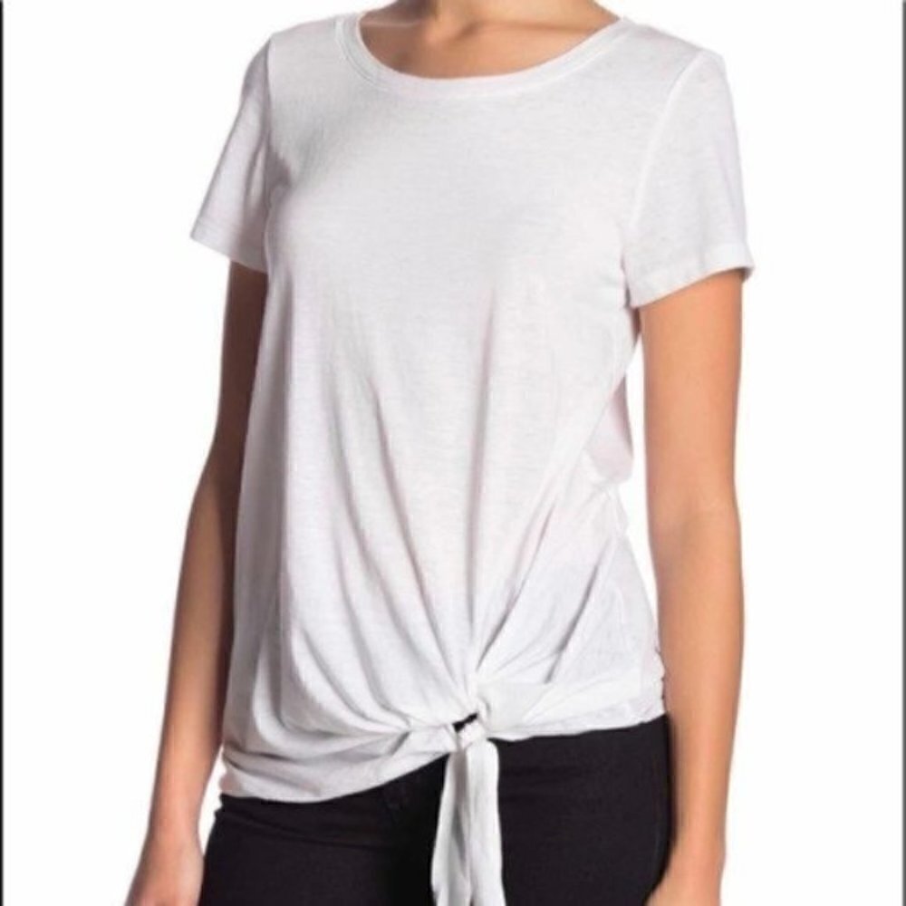 Susina Women's Size XS Burnout Tie Hem T-Shirt White Short Sleeve Crewneck